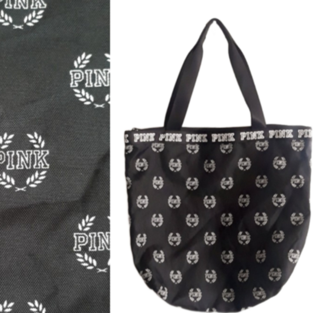 PINK VS Signature Crest Logo Tote / Black Bag with Pink Logo and Wreath